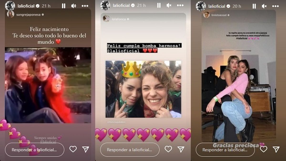 Algunos de los muchos saludos que recibió Lali Espósito en sus redes sociales por su cumpleaños. 