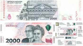 El Banco Central anunció que ya se encuentra en circulación el nuevo billete de $2000