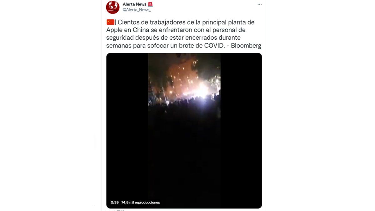 Twitter, una de las herramientas para mostrar al mundo la represi&oacute;n que sufrieron los trabajadores de Apple en China (Foto: cuenta de Alerta News)
