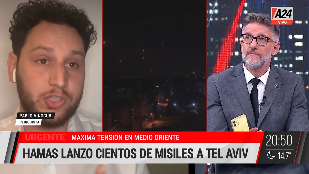 El periodista Pablo Vinocur debió cortar un móvil por un nuevo bombardeo a Israel.