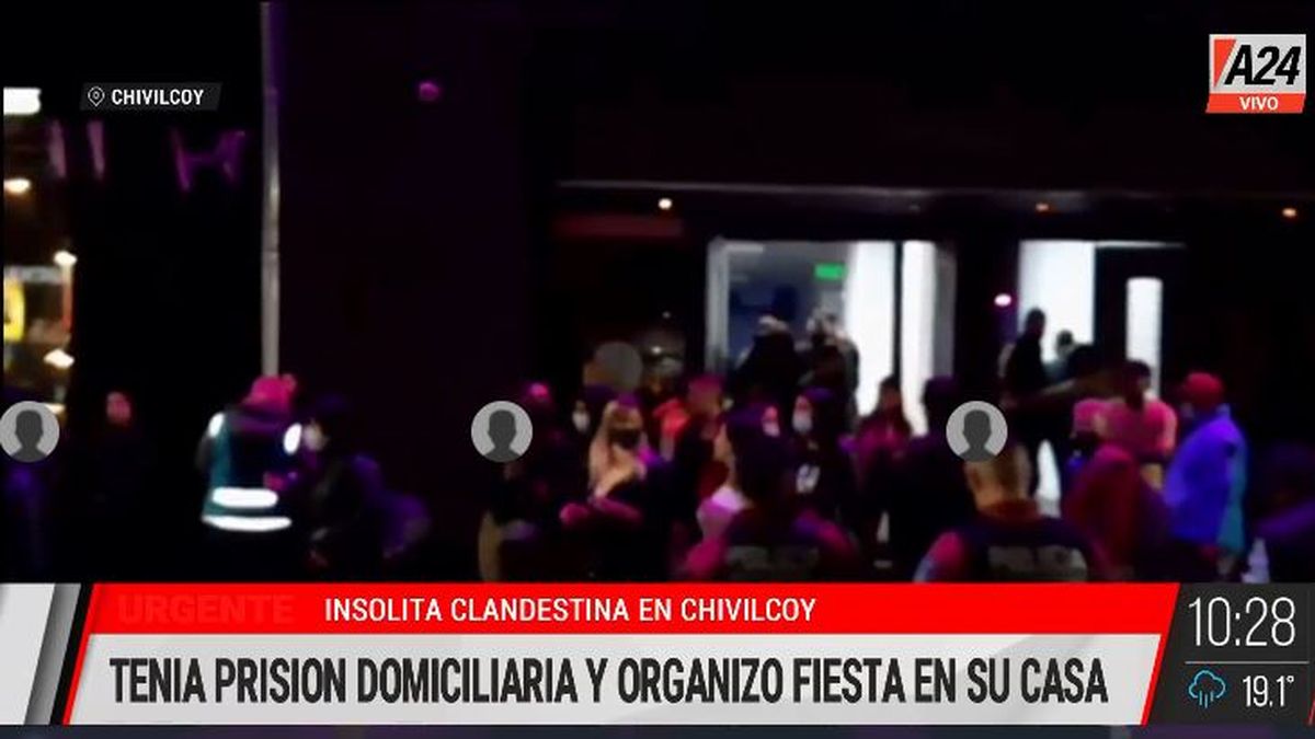 Insólito: preso armó una fiesta clandestina en Chivilcoy. (Captura de Tv)