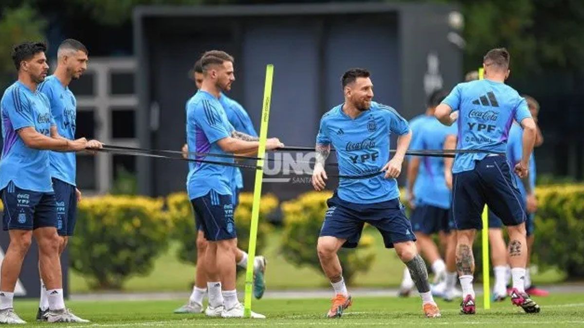 Entrenamiento de la Selección argentina antes del partido ante Panamá en el Monumental. 