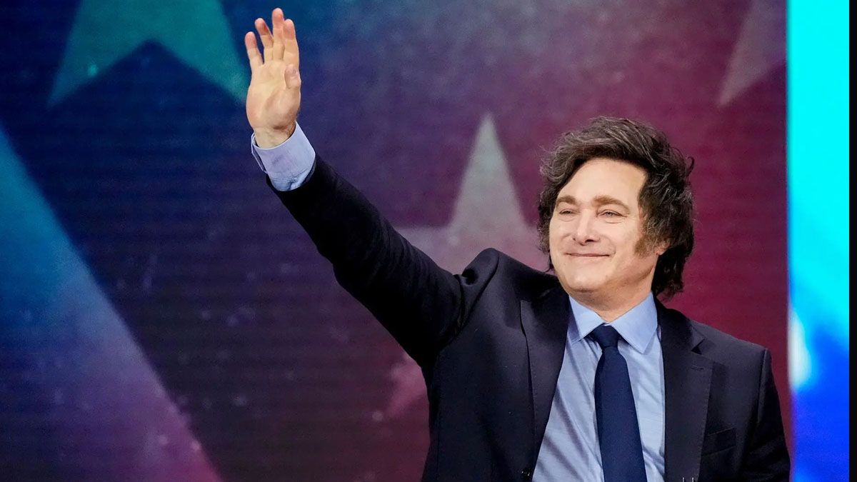 La imagen elegida por la revista Time para colocar al presidente Milei entre las 100 personas más influyentes en el mundo. (Foto: TIME)