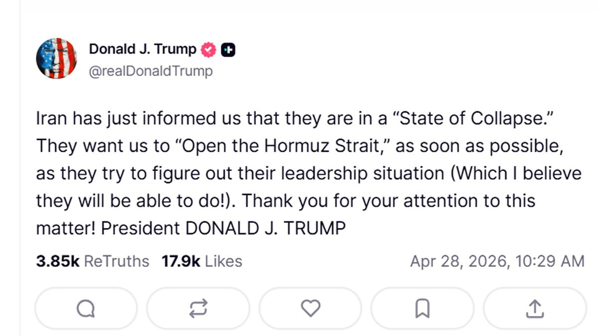 Trump dice que su bloqueo al Golfo Pérsico significó el colapso de la economía iraní. (foto: Cuenta de Truth)
