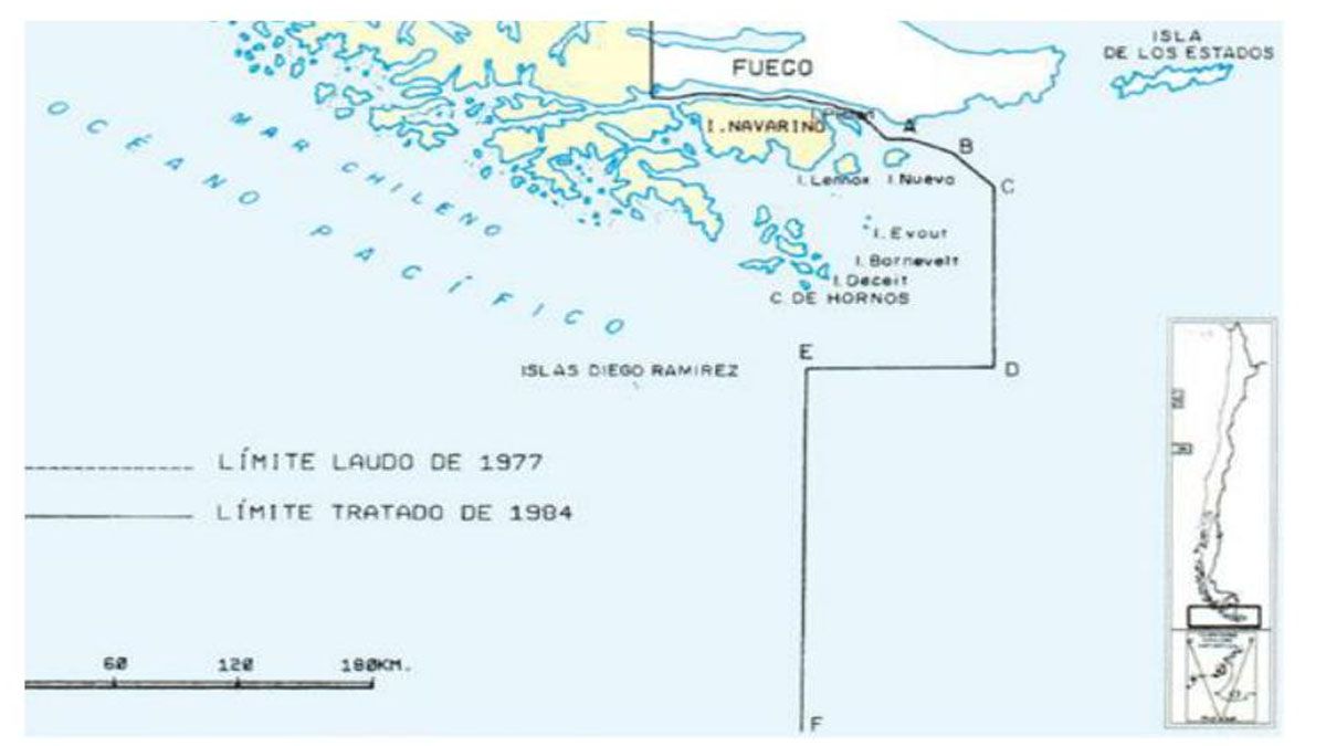 El tratado de paz de 1984, limitó la pretensión de soberanía sobre la plataforma continental chilena hacia el este a solo 3 millas, para preservar el principio 