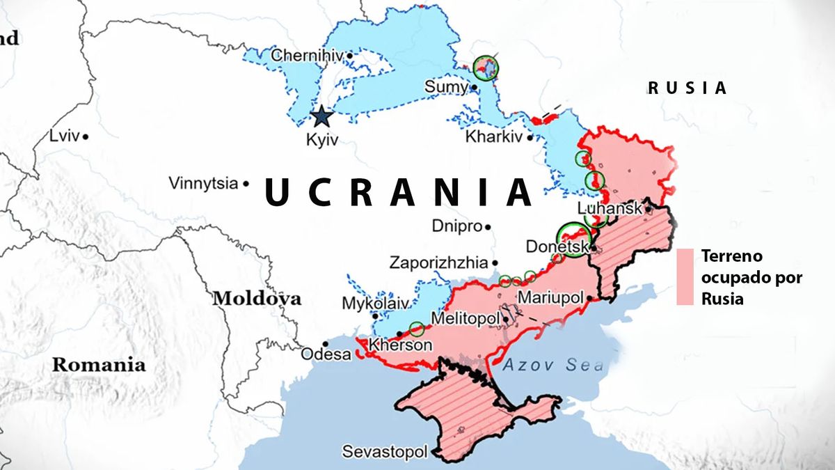 Rusia logró ocupara el 20 % del territorio ucraniano, pero no pudo hacer nada más. (Foto: A24.com)