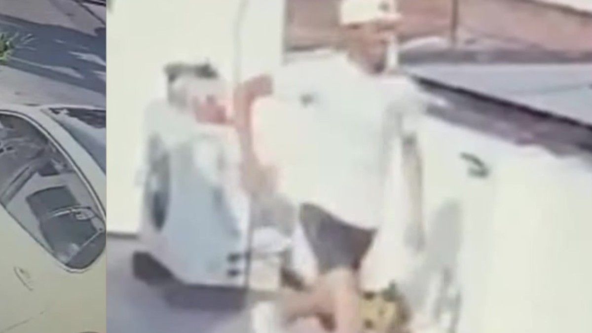 El ladrón salta y se va caminando con tranquilidad para disimular. Foto: captura de video.&nbsp;