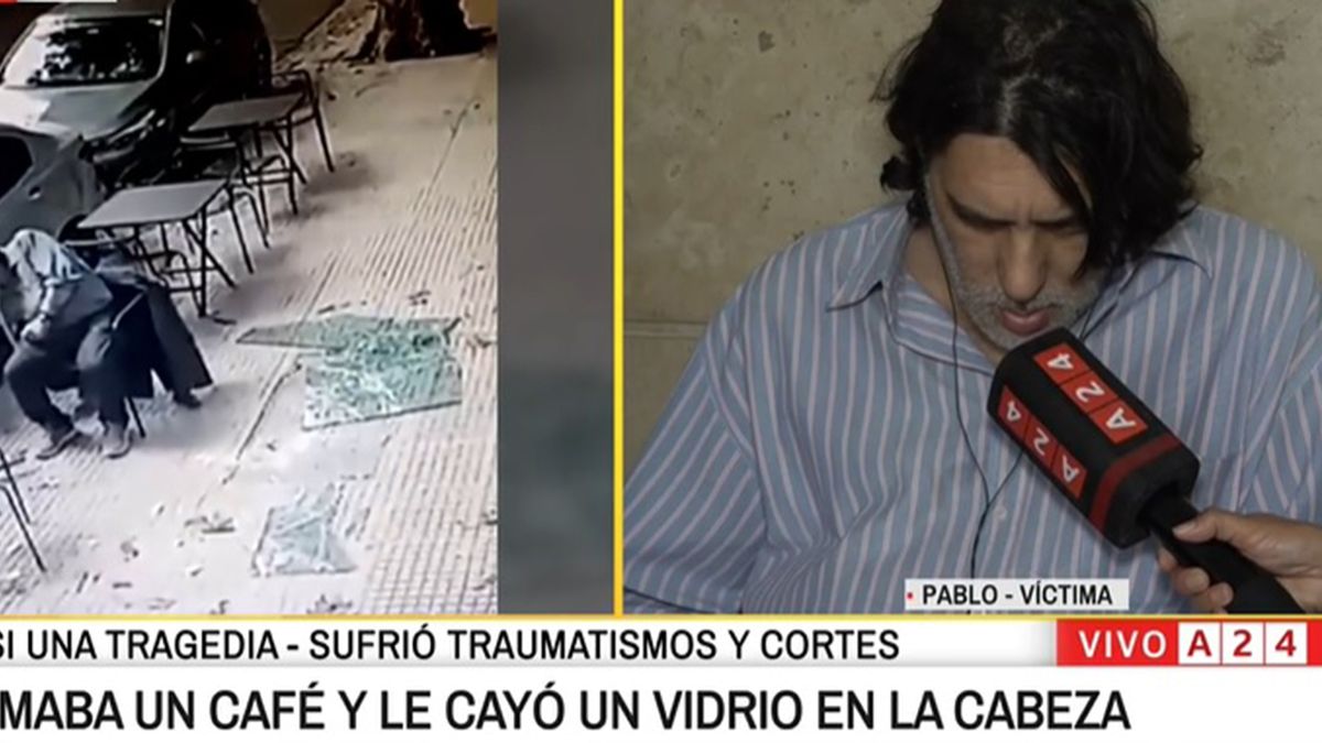 Le cayó un vidrio encima desde un cuarto piso y contó cómo sobrevivió. (Foto: captura A24)