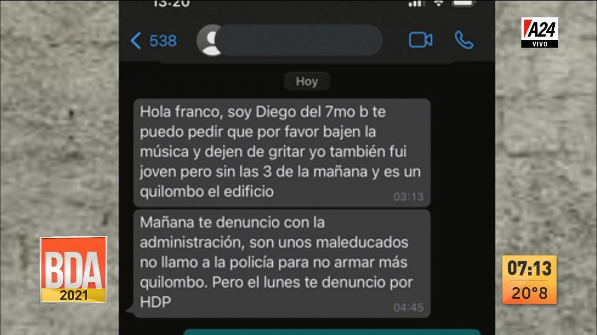 Así fueron los chats entre los vecinos. (Captura de Tv)