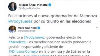 Macri y Pichetto felicitaron a Suárez por el triunfo