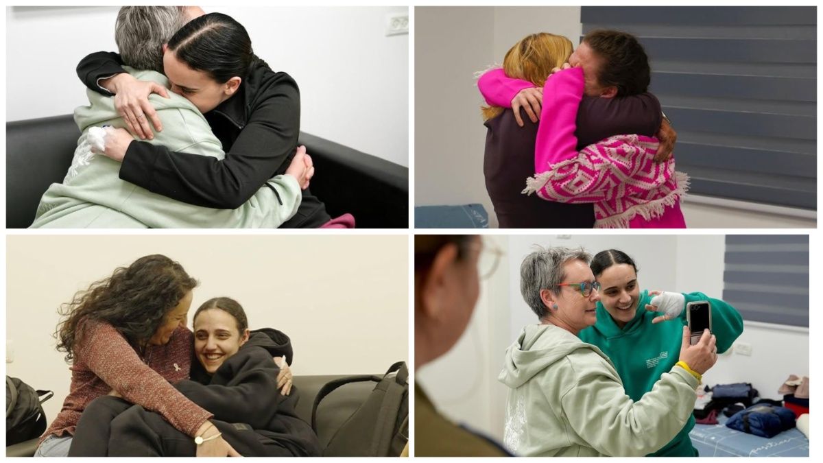 Las rehenes liberadas hoy en el encuentro con sus familias. Cr&eacute;dito IDF (Fuerzas de Defensa de Israel)