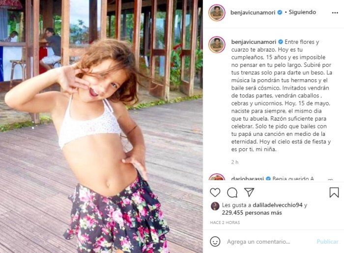 El mensaje con el que Benjamín Vicuña rindió homenaje a su fallecida hija, Blanca, que hoy cumpliría 15 años. 