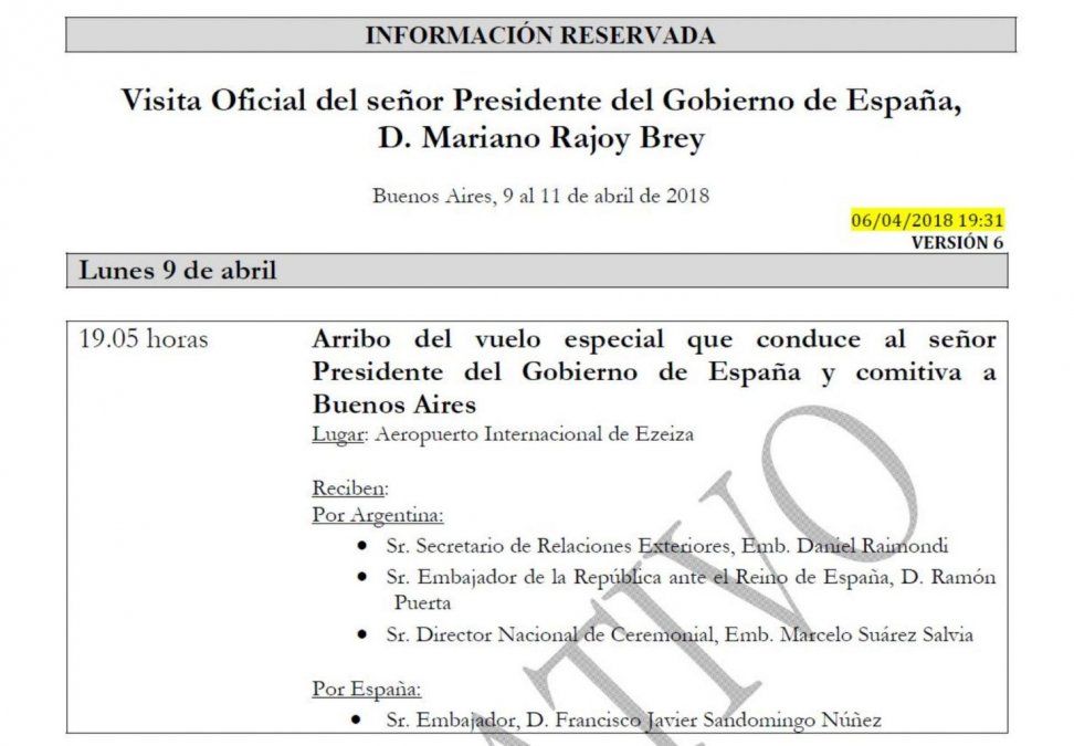 Entre el protocolo y los encuentros con empresarios: la apretada agenda de Rajoy en Buenos Aires