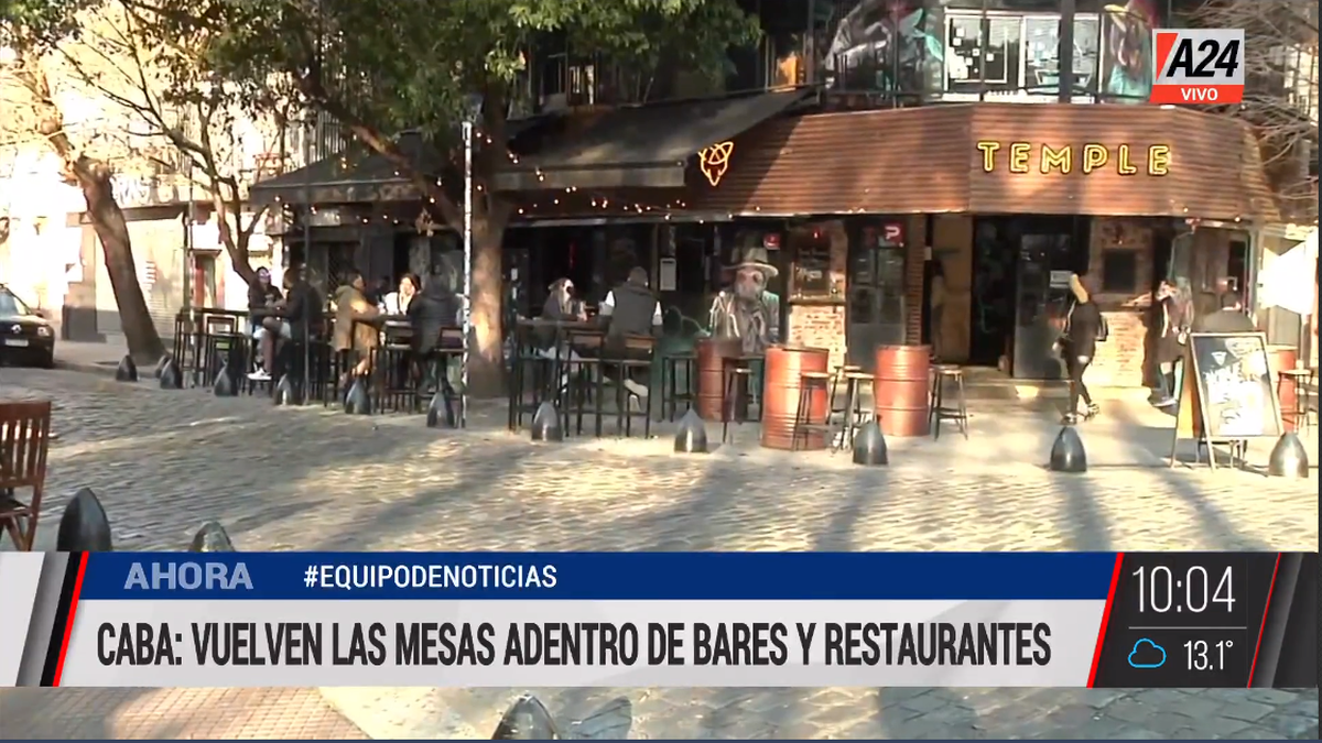 La Ciudad habilitará a bares y restaurantes a atender con mesas adentro