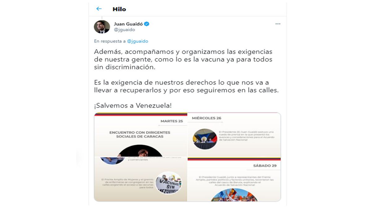 Juan Antonio Guaidó reclama el fin del uso político en la aplicación de las vacunas (Foto: cuenta oficial de Juan Guaidó)