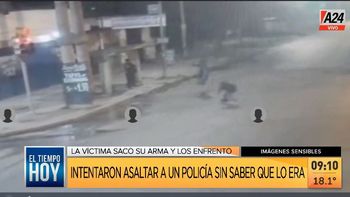 Merlo: así un policía se defendió de un robo en una parada. (Captura de Tv) Merlo: así un policía se defendió de un robo en una parada. (Captura de Tv)
