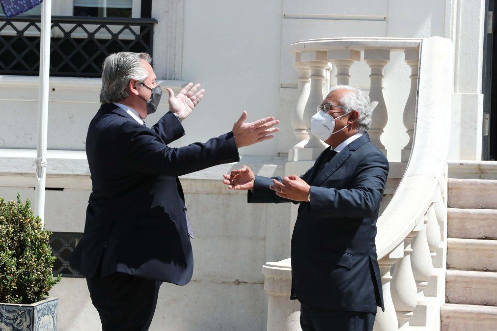 Alberto Fernández recibió el apoyo de Portugal para renegociar la deuda con el FMI y llamaron a la solidaridad en distribución de vacunas contra el Covid. (Foto: Telam).