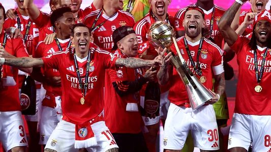 Los festejos de Di María y Otamendi tras salir campeones con el Benfica