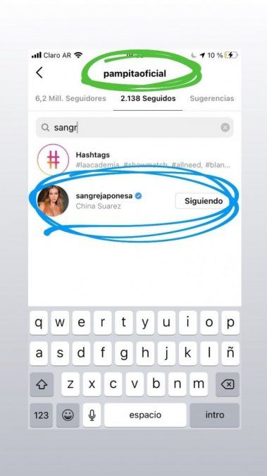 La China Suárez comenzó a seguir a Pampita. Y la modelo le devolvió el follow.