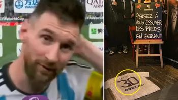 Un bar de Francia puso la camiseta de Messi como felpudo