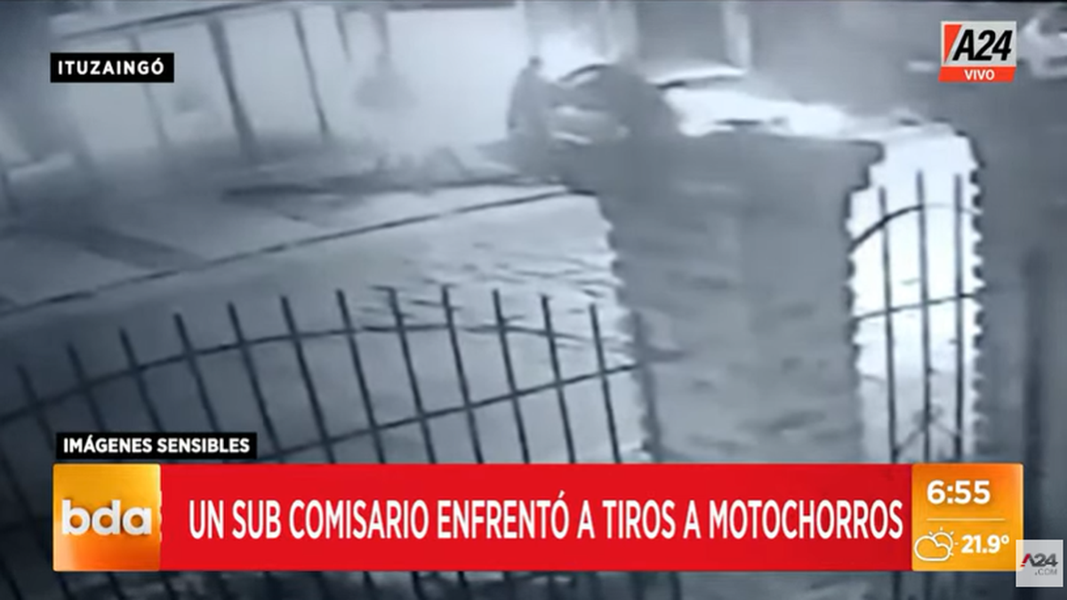 Ituzaingó: un subcomisario de la Policía de la Ciudad resultó herido en un tiroteo con motochorros (Foto: captura A24)