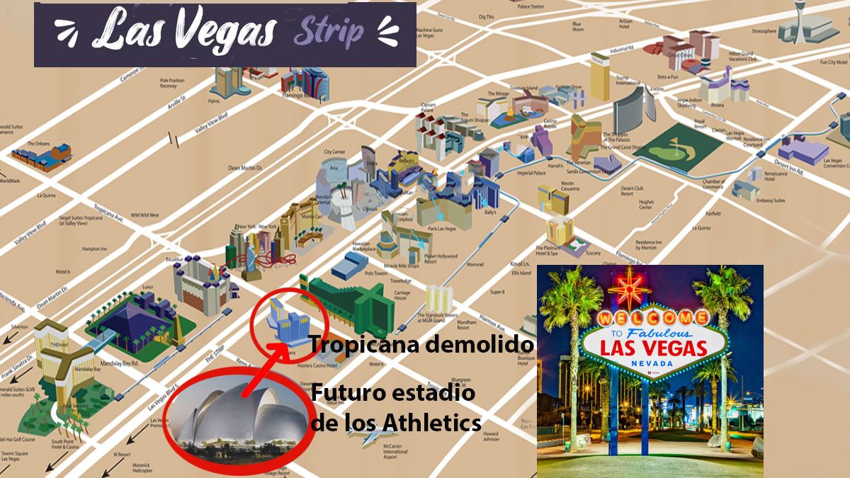 La "franja" o el corredor de Las Vegas. Un casino emblem&aacute;tico, reemplazado por un moderno estadio de b&eacute;isbol (Foto: A24.com).