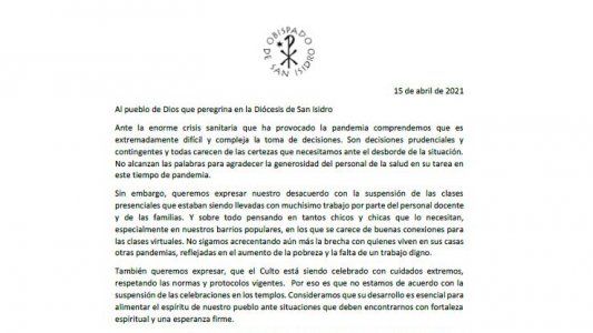 Duro comunicado de la Iglesia contra el cierre de escuelas