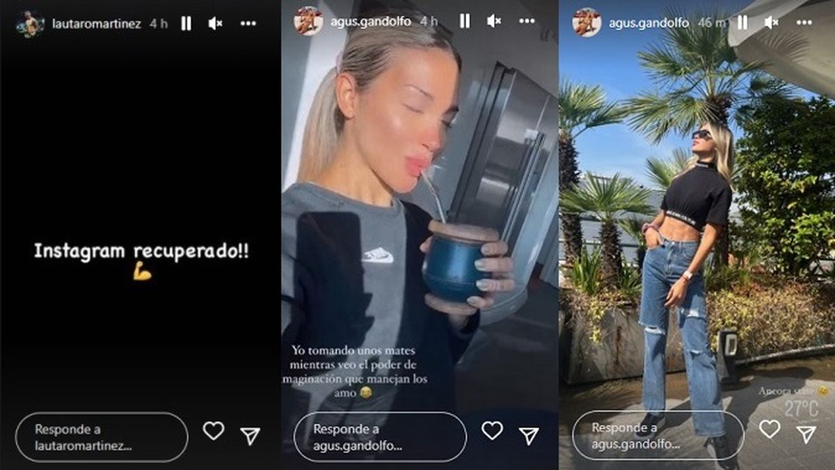 Las recientes historias virtuales de Lautaro Mart&iacute;nez y Agustina Gandolfo, tras la desaparici&oacute;n de la cuenta de Instagram del futbolistias durante unas horas.