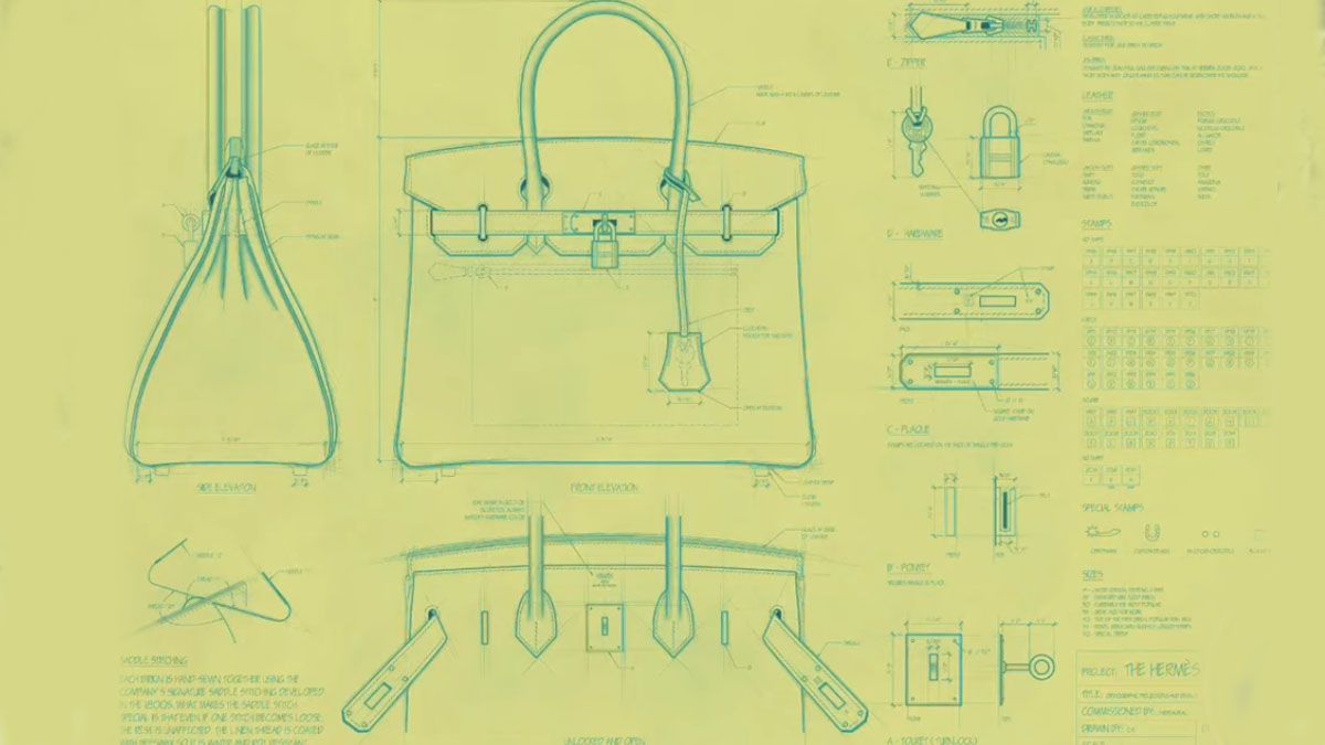 El dise&ntilde;o de Jean Louis Dumas-Herm&eacute;s para el antol&oacute;gico bolso "Birkin" (Foto: captura de TV).