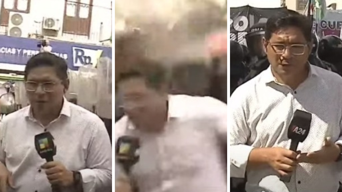 El periodista Leo Godoy en la cobertura del Puente Pueyrredón (Foto: captura A24).