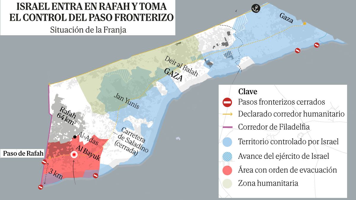 El paso de Rafah hacia Egipto, controlado ahora por los tanques del ejército Israelí que están en el sur de la franja de Gaza. (Foto: A24.com)  