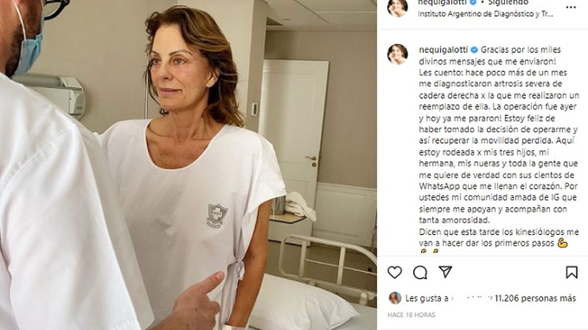 Tras su primer misterioso posteo, Nequi Galotti explic&oacute; que debieron intervenirla para hacerle un reemplazo de cadera por una artrosis severa que se le detect&oacute; un mes atr&aacute;s.&nbsp;