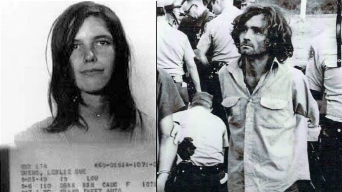 Leslie van Houten y el lider de la banda criminal, Charles Manson, al momento de ser detenidos. (Foto: Gentileza ABC)