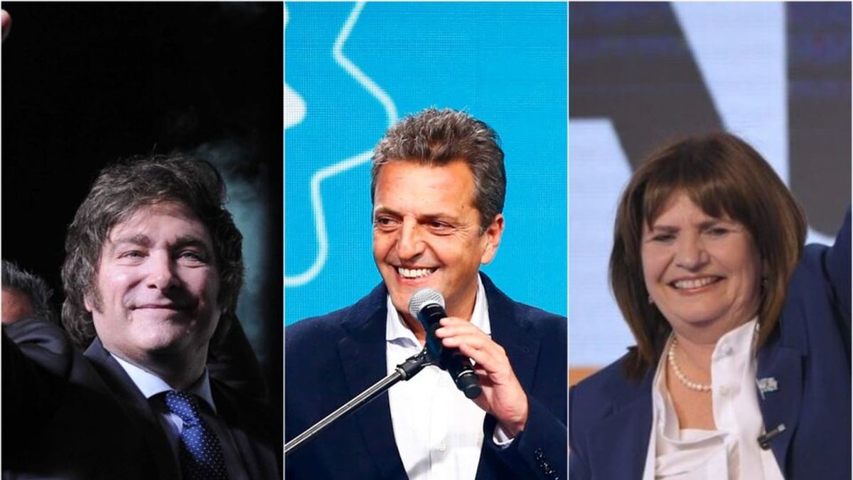 Javier Milei, Sergio Massa y Patricia Bullrich, los principales aspirantes a la presidencia de Argentina. (Foto: archivo)