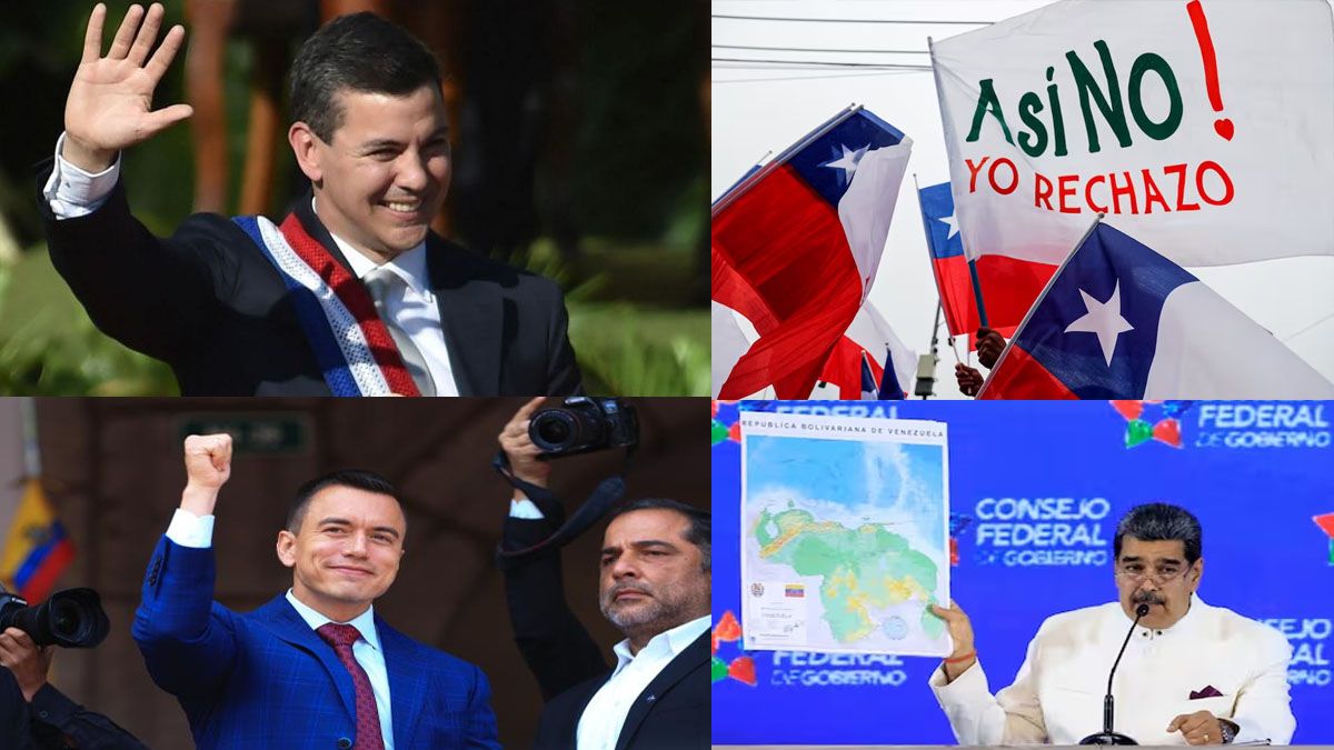 Sudam&eacute;rica tuvo elecciones en Paraguay y en Ecuador, adem&aacute;s del rechazo a la nueva Constituci&oacute;n en Chile. Venezuela y Guyana, en tensi&oacute;n por una disputa lim&iacute;trofe (Foto: A24.com).