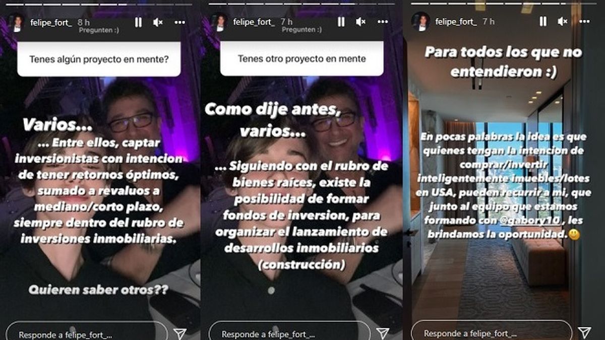 Desde sus historias virtuales, Felipe Fort habl&oacute; de sus proyectos laborales en Estados Unidos junto a Gabriel Rydz -ex de Ricardo Fort y amigo de la familia-.