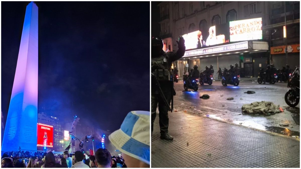 os festejos en el Obelisco terminaron con locales rotos y enfrentamientos con la Policía