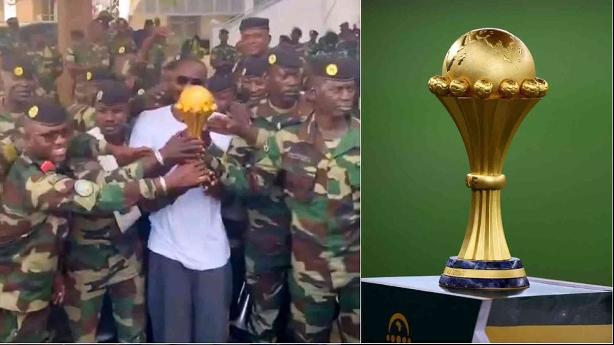 Como si ellos hubiesen jugado la final. Los militares senegaleses, orgullosos por custodiar la copa de África. (Foto NDR)