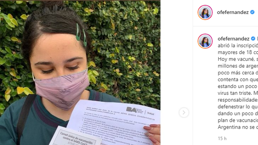 Ofelia Fernández, vacunada: Soy asmática y me siento un poco más cerca del fin del caos