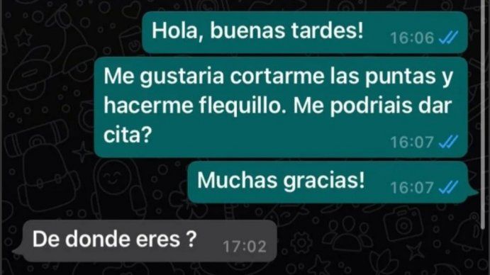 Pidió turno por WhatsApp para la peluquería, pero recibió una respuesta que se volvió viral
