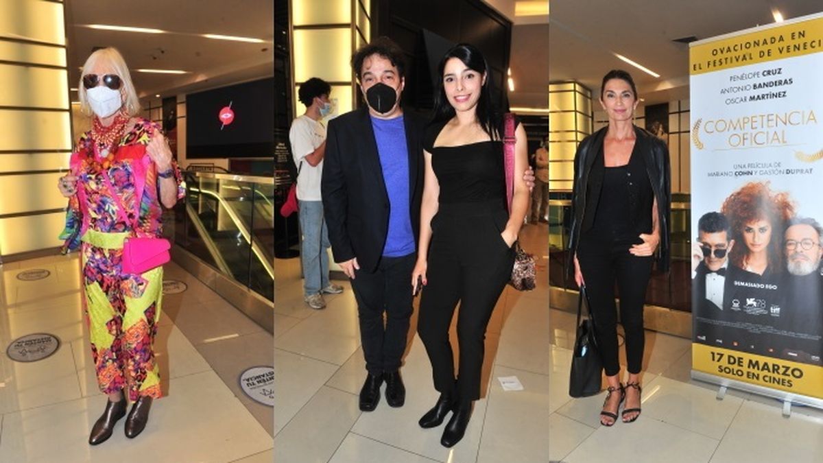 Marta Minujín, Fernán Mirás y Mariana Arias en el pre estreno del film Competencia Oficial, que llega a los cines nacionales el jueves 17 de marzo.