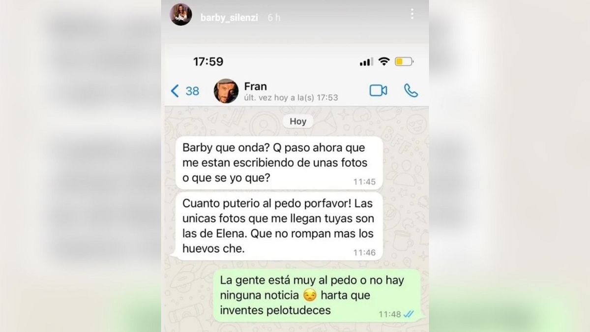 Barby Silenzi compartió un chat con Francisco Delgado en medio del  conflicto con El Polaco