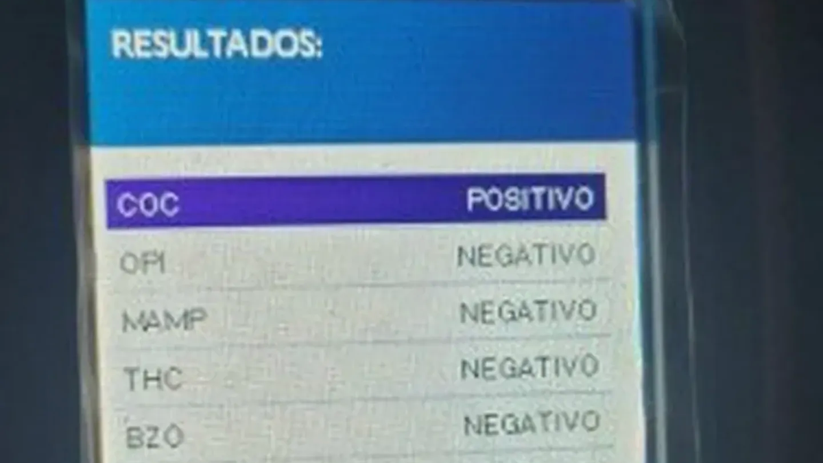El test positivo para cocaína de uno de los cuatro conductores. (Foto: Rosario 3)