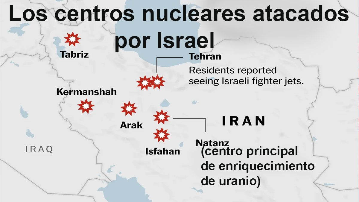 El mapa de los blancos atacados por Israel en Irán. (foto: Gentileza NYT)