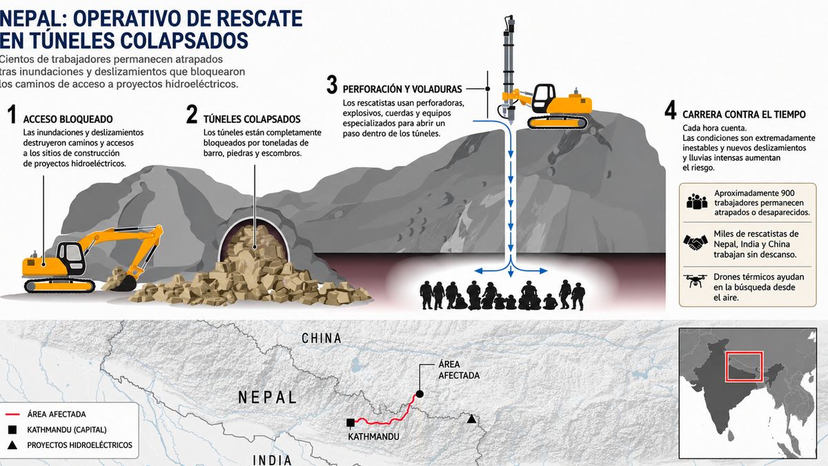 El esquema de rescate que se intenta para los 900 mineros atrapados en Nepal. (Foto: Gentileza Daily Mail)
