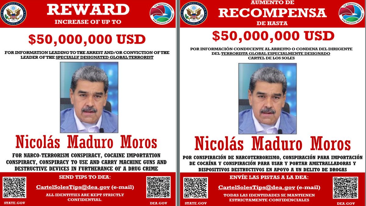 Con el paso del tiempo, los Estados Unidos duplicaron la recompensa ofrecida por Maduro. Llegó a ser de 50 millones de dólares. (Foto: Reuters)