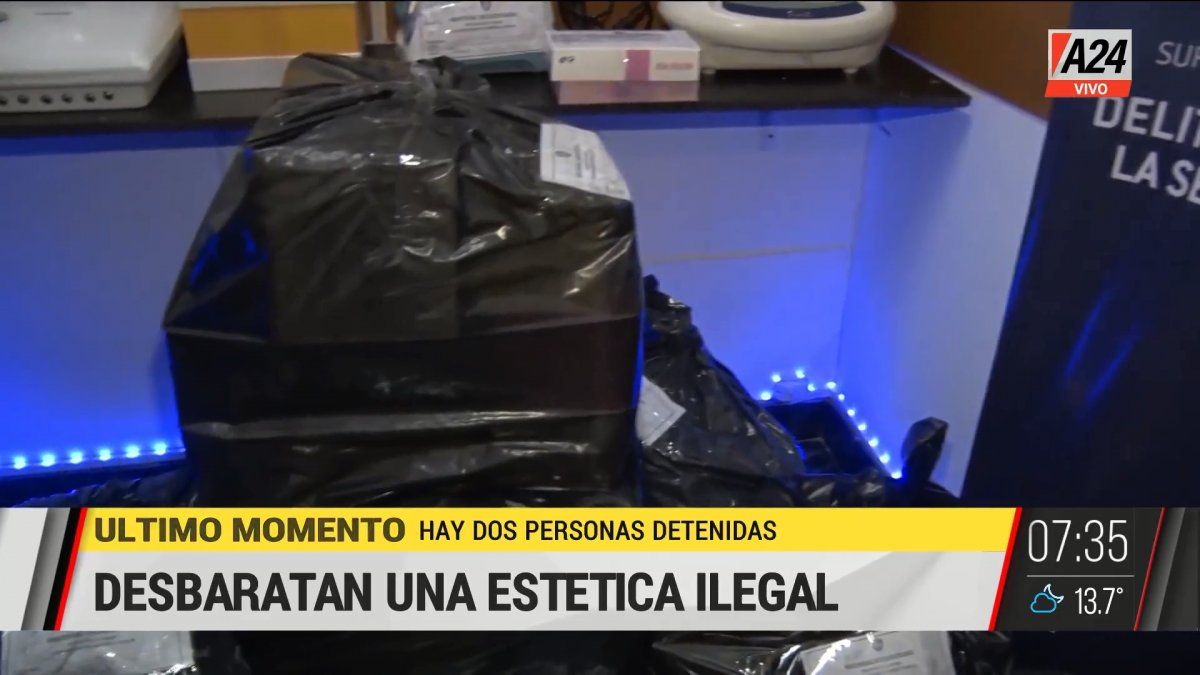 Esta es algunas de los materiales secuestrados en el centro de estética ilegal en el barrio de San Nicolás. (Captura de Tv)