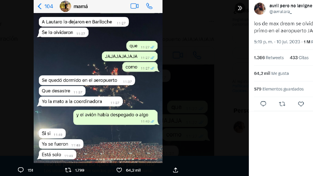 Se olvidaron a un egresado en el aeropuerto de Bariloche y la queja de su mamá se hizo viral (Foto: twitter) Se olvidaron a un egresado en el aeropuerto de Bariloche y la queja de su mamá se hizo viral (Foto: twitter)