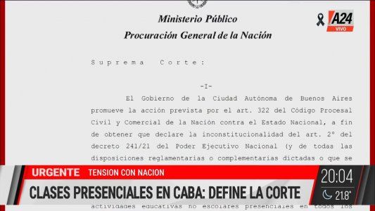 Clases presenciales: la Procuración dictaminó que la Corte Suprema debe intervenir en el conflicto entre Nación y Ciudad