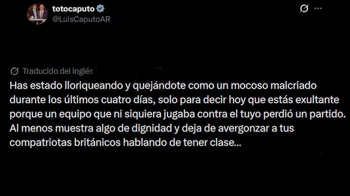 El ministro Luis Caputo le respondió al periodista inglés Piers Morgan por sus comentarios hirientes sobre la Argentina. (Foto: Cuenta de X de Caputo)